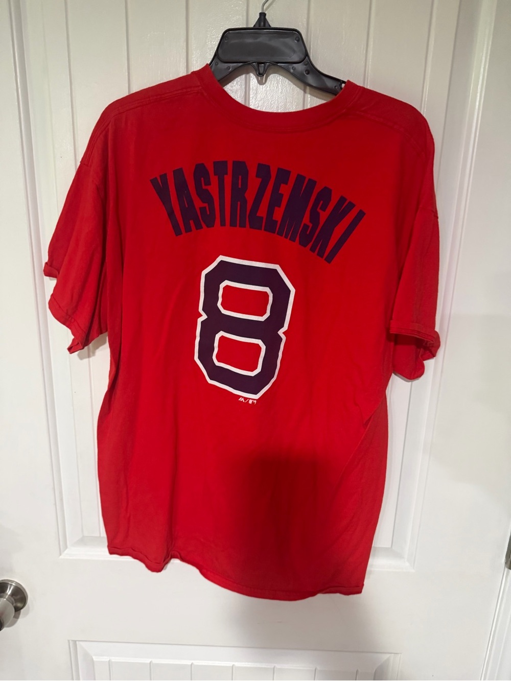 Majestic Carl Yastrzemski Red Men's Baseball Jersey Top with Navy Number